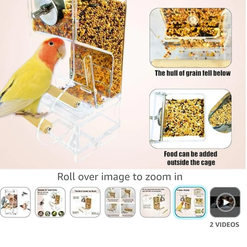 Transparent food container cage no mess automatic bird feeder (111)